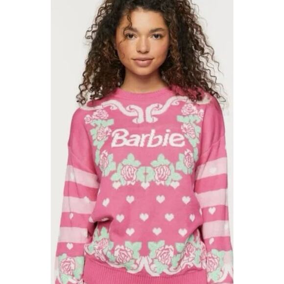 Barbie x Forever 21 Holiday Sweater Women’s Medium Hot Pink Ugly Christmas NWT - Picture 1 of 7